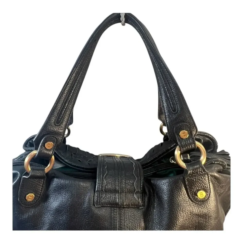 BILL BLASS Vintage Black Woven Leather Satchel or Shoulder Hobo Bag